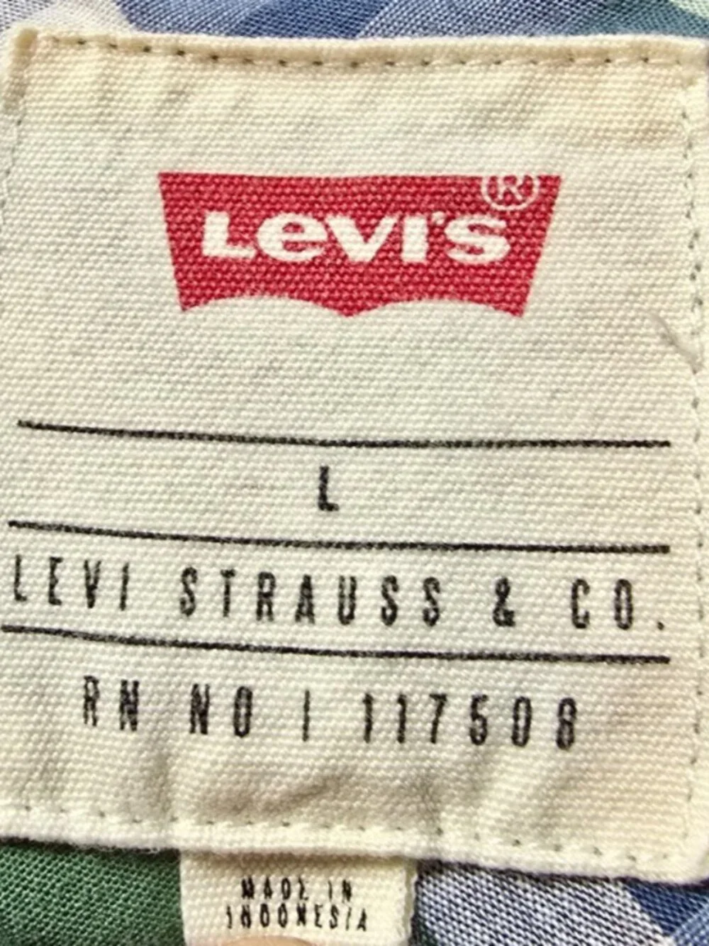 Levi's Mens Shirt Large Short Sleeve Plaid Button Up Green Blue White RN 117508